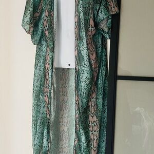 Green and Pink Snake Print Kimono